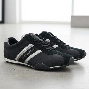 COACH Jayme Sneakers Shoes Womens Size 8M Black Silver Suede Q582